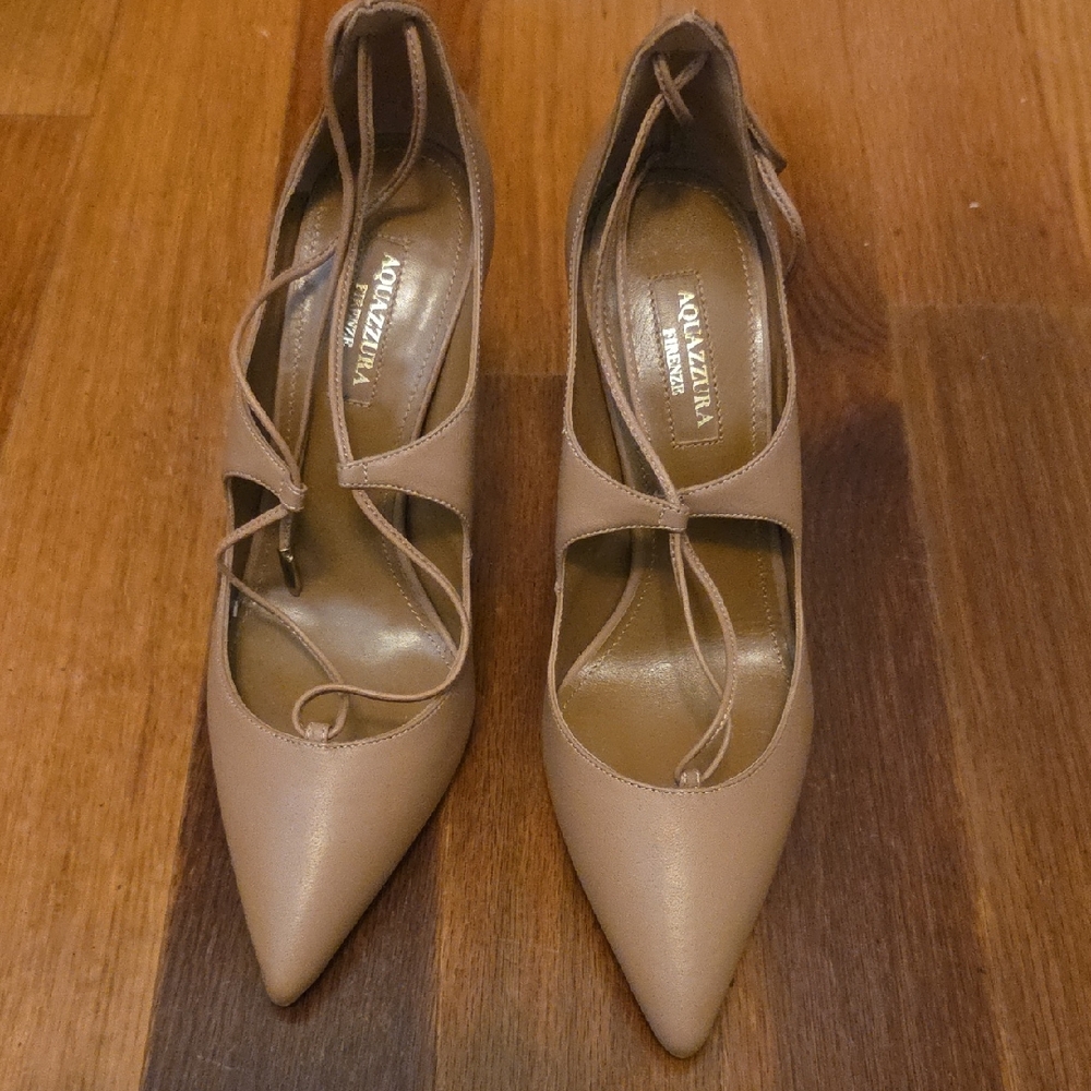 Aquazzura Beige Leather Lace-Up Heels